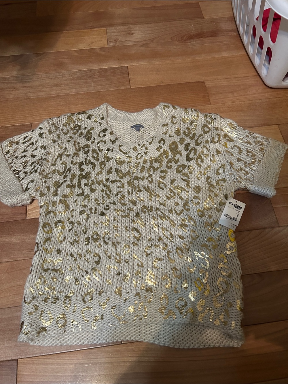Tub 9 NWT Charlotte Russe Cream Sweater with Gold Leopard Print